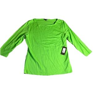 Judy P Sabrina Boat Neck 3/4 Sleeve Top UPF‎ Green Stretch Women's XL NWT